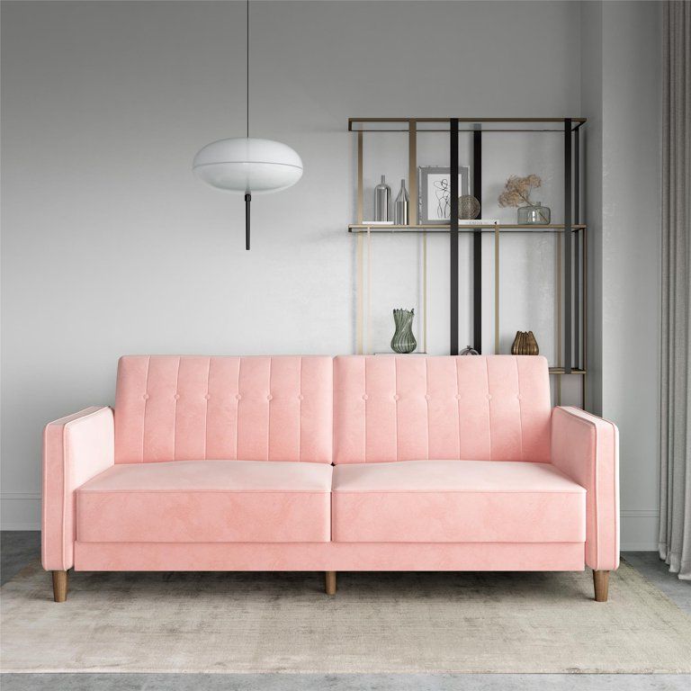 Ember Interiors Pin Tufted Transitional Futon, Convertible Sofa Couch, Pink Velvet | Walmart (US)