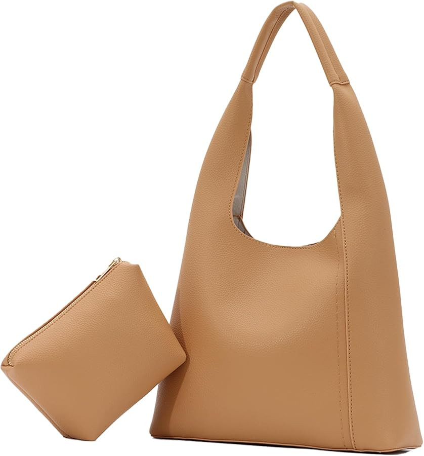 Fecialy Slouchy Hobo Bags for Women Leather Shoulder Handbag 2pcs Soft Tote Bag Vegan Purses Larg... | Amazon (US)