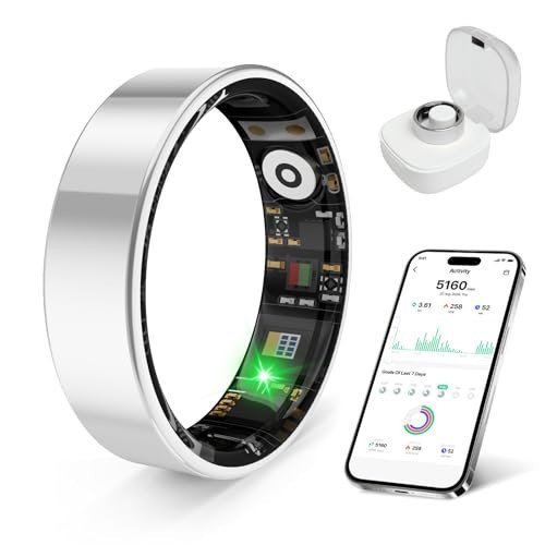 prxxhri 2026 Smart Ring Health Tracker for Men Women, Sleep Stress Exercise Health Monitoring, IP68 Waterproof, Long Battery Life, No Subscription, iOS Android Compatible (Silver, 11) | Amazon (US)
