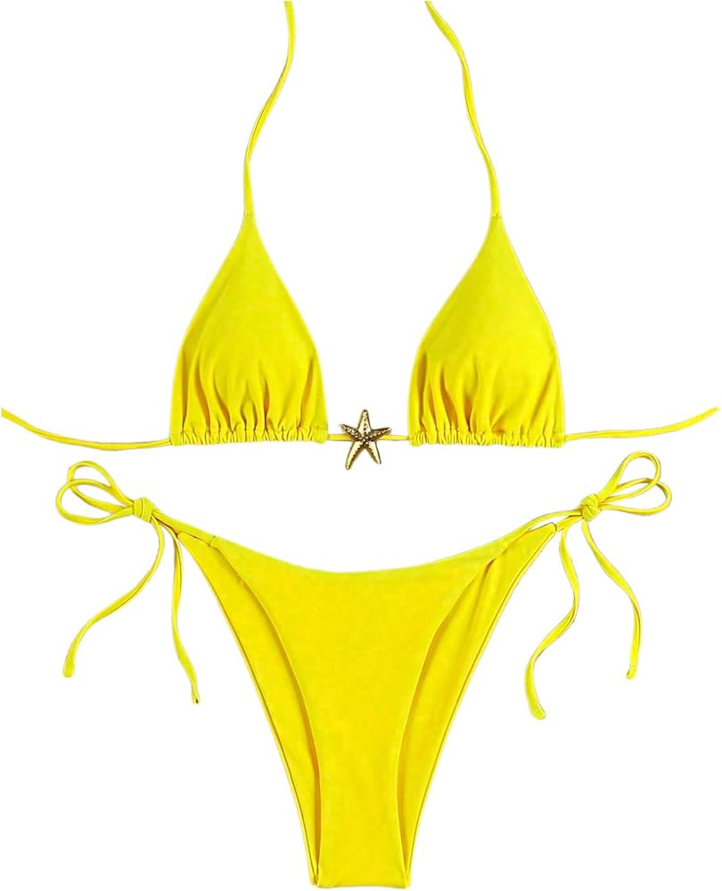 SHENHE Women's 2 Piece Starfish Metal Swimsuits Halter Triangle String Bikini Sets Bathing Suit | Amazon (US)