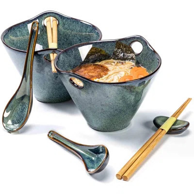 20 OZ Ramen Bowls Set, Ceramic Japanese Noodle Bowls Set Of 2, Porcelain Deep Salad Bowl With Chopsticks For Udon, Reactive Glaze, Microwave Safe (Tea | Wayfair North America