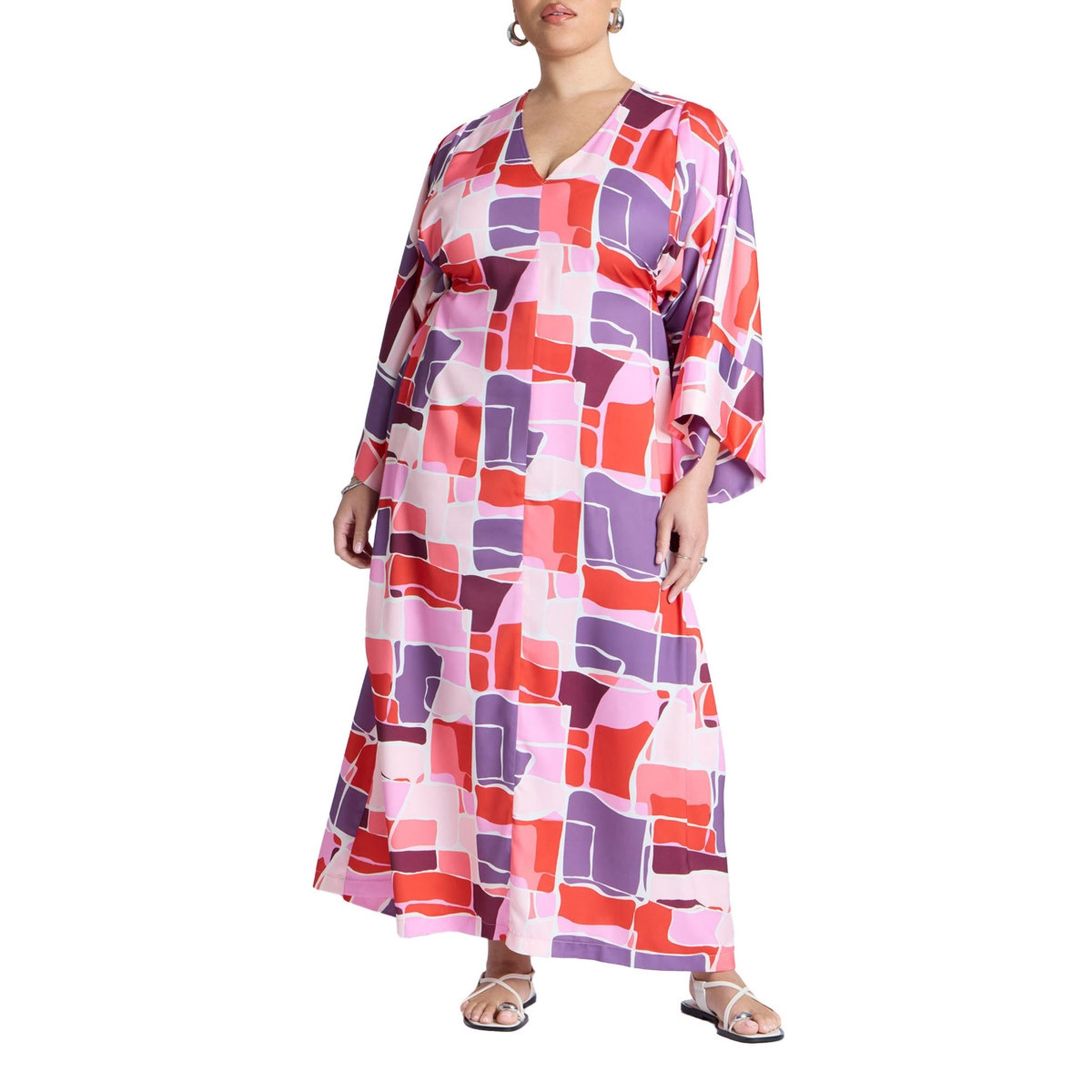 Eloquii Women's Plus Size Printed Kimono Dress With Tie - Gaia tile | Macy's