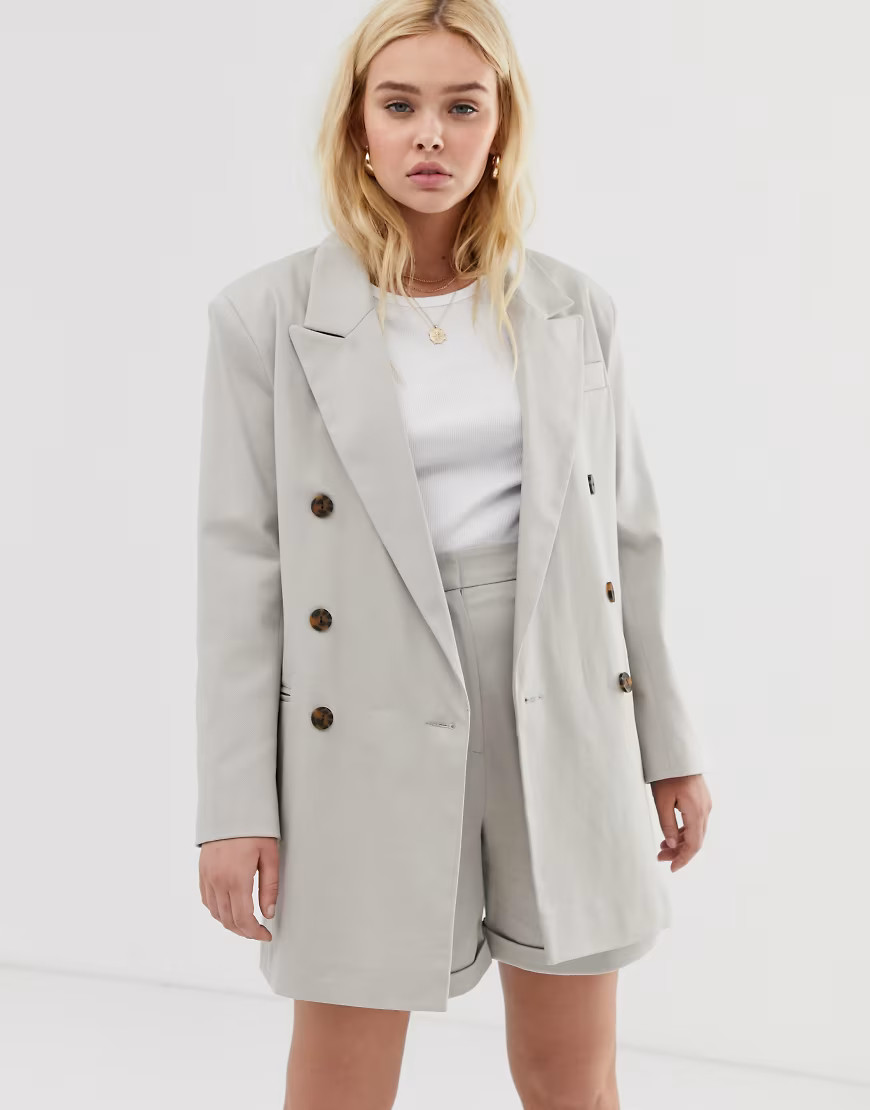 ASOS DESIGN oversized double breasted dad suit blazer-Cream | ASOS (Global)