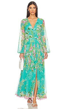 HEMANT AND NANDITA Azra Maxi Dress in Teal Floral from Revolve.com | Revolve Clothing (Global)