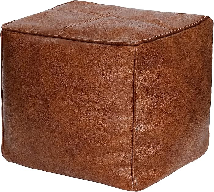 Thgonwid Unstuffed Handmade Cube Pouf Faux Leather Ottoman Cover, Square Pouffe Footstool Storage... | Amazon (US)