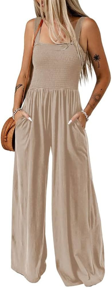 Dokotoo Women's Casual Loose Overalls Jumpsuits One Piece Sleeveless Wide Leg Long Pant Rompers W... | Amazon (US)