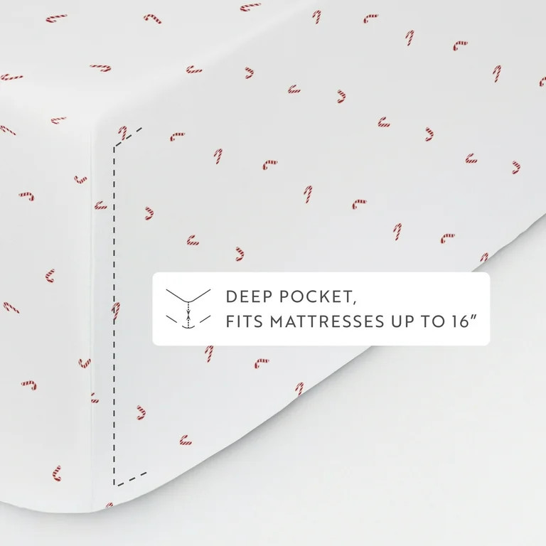 Noble Linens 4 Piece Holiday Microfiber Bed Sheet Set, Candy Cane, Queen | Walmart (US)