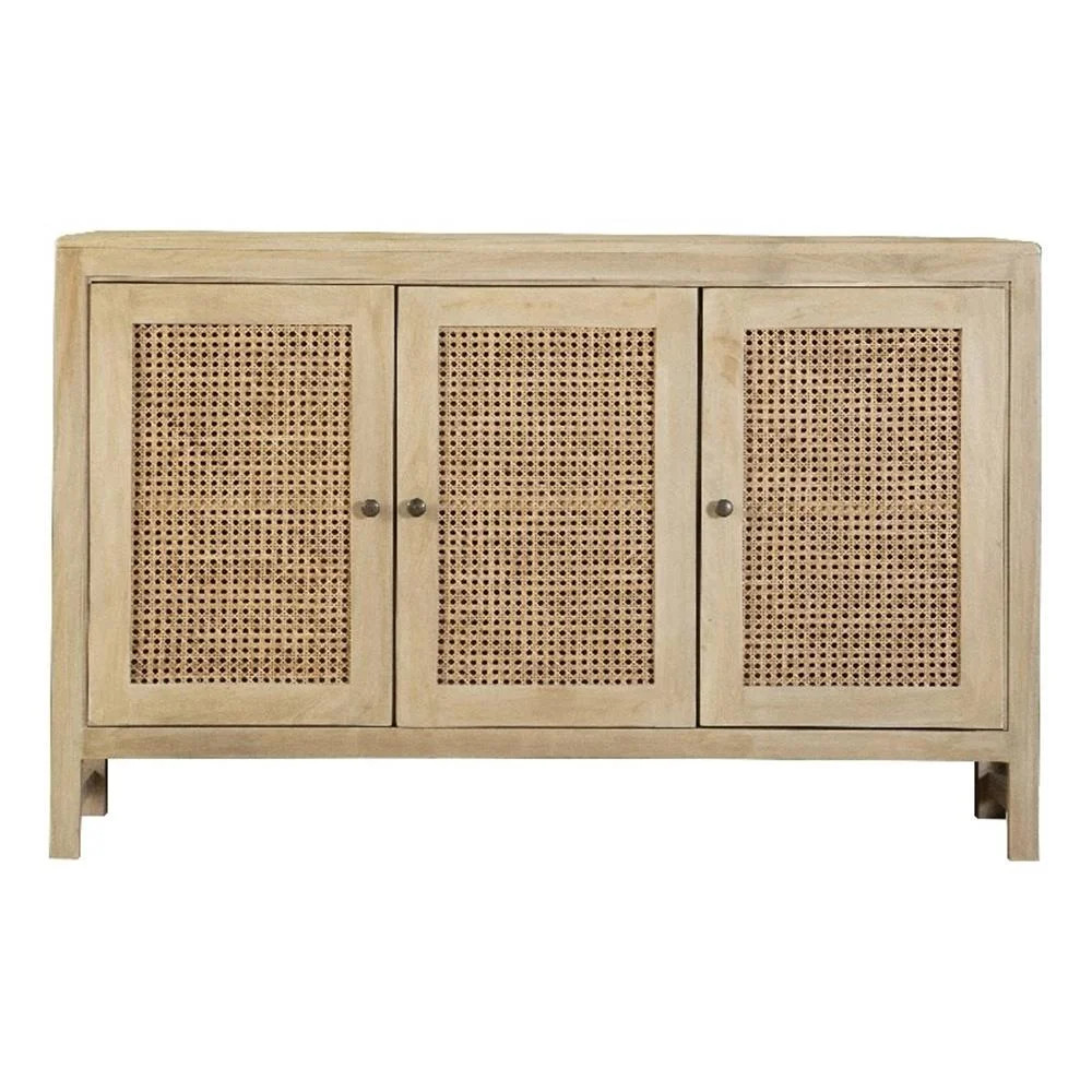 Maklaine Contemporary Rectangular 3-door Wood Accent Cabinet Natural - Walmart.com | Walmart (US)