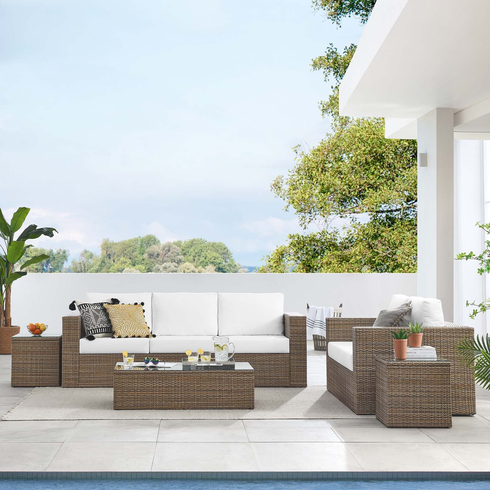 Modway Convene Outdoor Patio Outdoor Patio 5-Piece Furniture Set in Cappuccino White | Walmart (US)