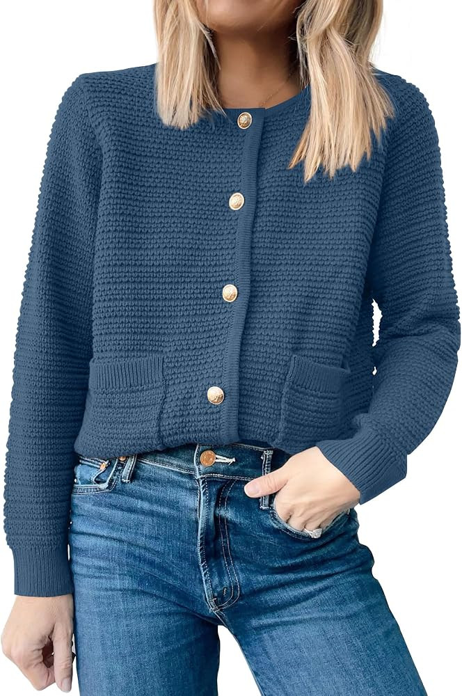 ANRABESS Women's Cardigan Sweaters 2024 Trendy Button Down Tweed Knit Cropped Lady Jackets Coat F... | Amazon (US)
