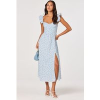 ASTR the Label | Wedelia Ruffle Strap Eyelet Corset Midi Dress in Blue floral |  Size XS | ASTR The Label (US)