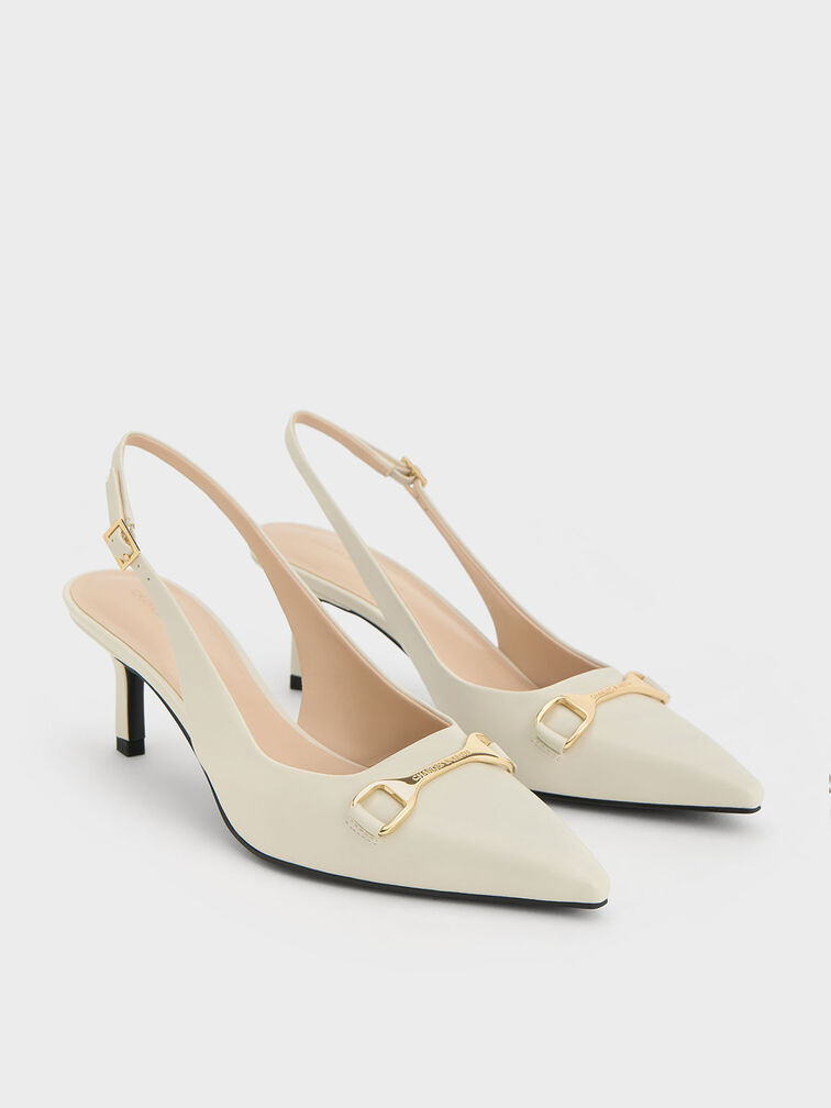 Leslie Metallic-Accent Slingback Pumps - Chalk | Charles & Keith EU