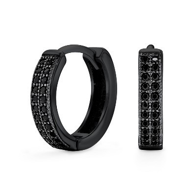 Bling Jewelry Black CZ Cubic Zirconia Micro Pave Huggies Mini Hoop Earrings Sterling Silver Color - Black | Target