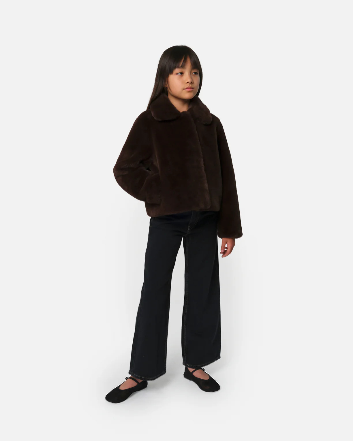Elis Faux Fur Kids Coat in Espresso | Apparis