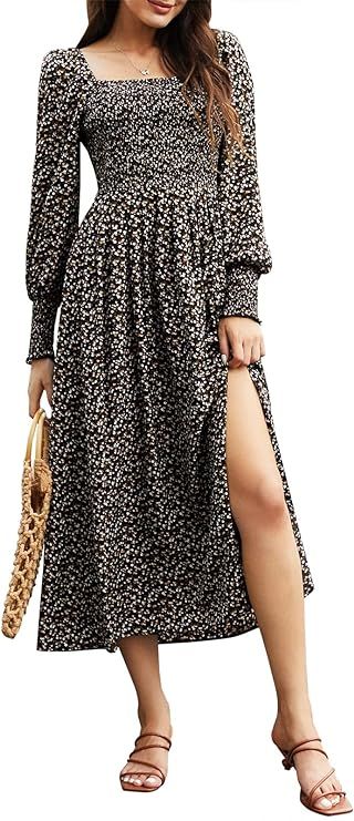 ZAFUL Women Dress Square Neck Off Shoulder Long Puff Sleeve Smocked High Waist Casual A Line Dres... | Amazon (US)