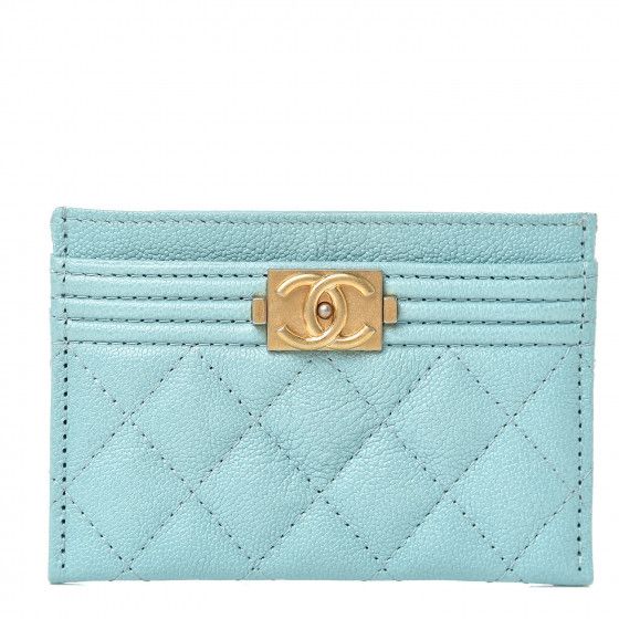 CHANEL Caviar Quilted Boy Card Holder Light Blue | Fashionphile