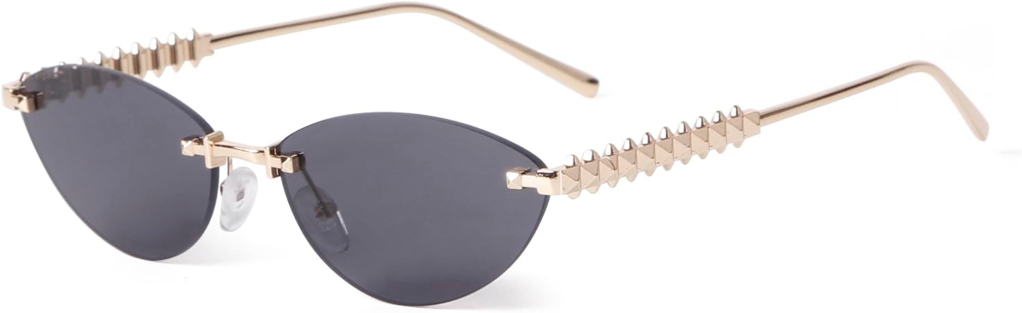 ADE WU Vintage Rimless Sunglasses Retro Cat eye Luxury Gold Metal Frameless | Amazon (US)