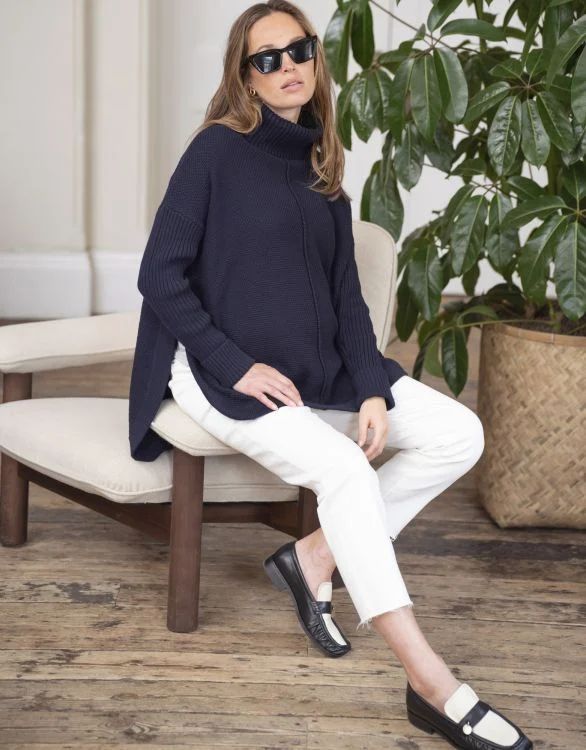 Navy Cotton Cape-Style Maternity Jumper | Seraphine UK