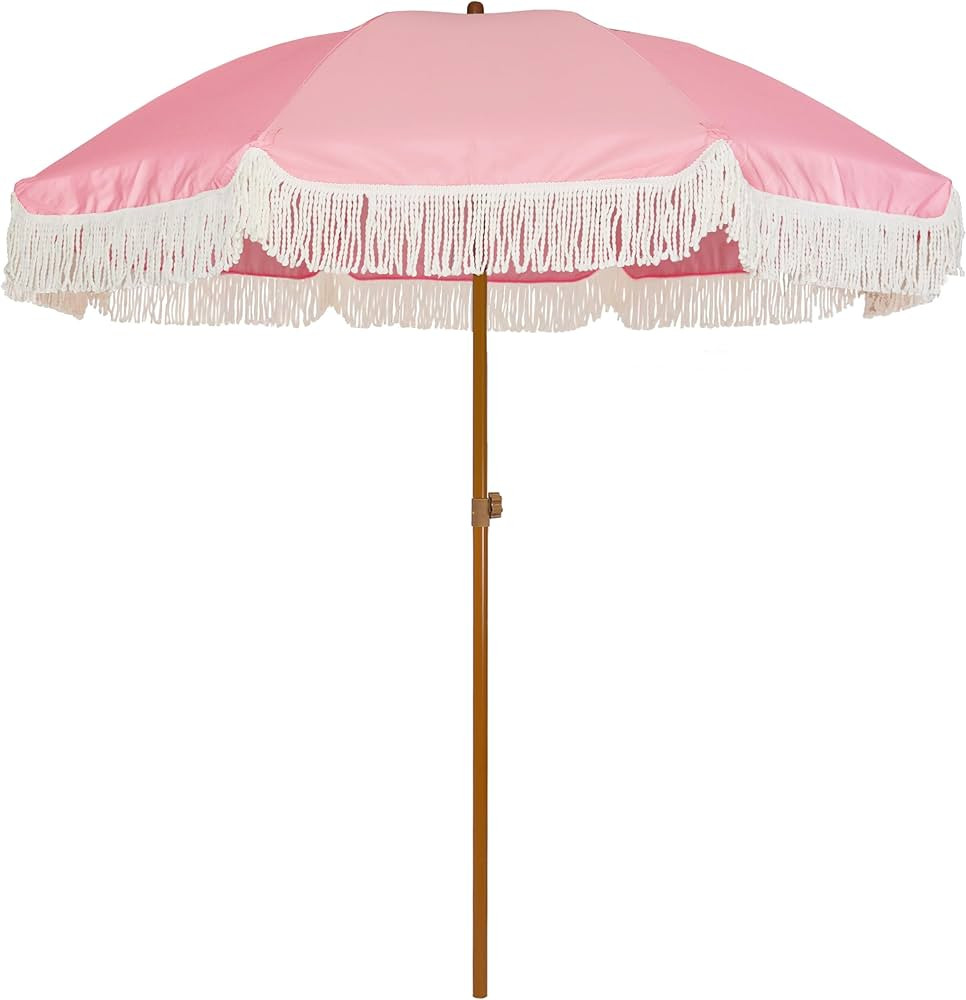 AMMSUN 7ft Patio Umbrella with Fringe Outdoor Tassel Umbrella UPF50+ Premium Steel Pole and Ribs ... | Amazon (US)