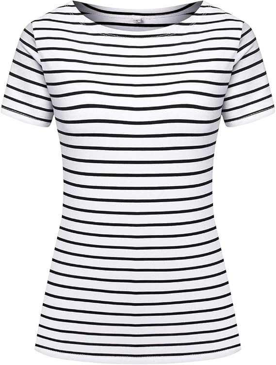 Women's Short Sleeve Striped T-Shirt Tee Shirt Tops Casual Loose Fit Blouses | Amazon (US)