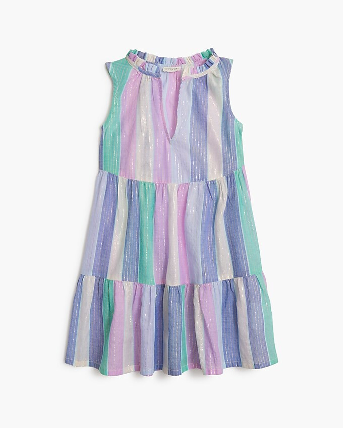 Girls' tiered metallic-stripe beach dress | J.Crew Factory