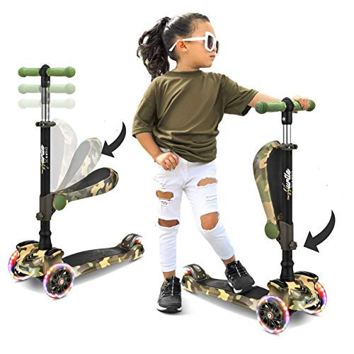 Hurtle Kids Scooter - Child Toddler Kick Scooter Toy with Foldable Seat - 3 Wheel Scooter with Adjustable Height, Anti-Slip Deck, Flashing Wheel Lights, for Boys/Girls 1-12 Year Old, Camouflage | Amazon (US)