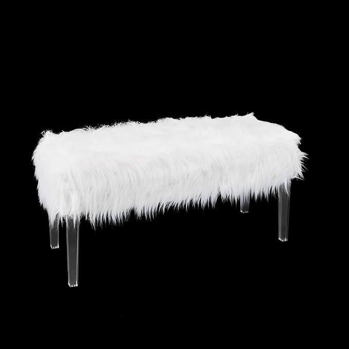 Vanessa Fur Storage Bench, White | Amazon (US)