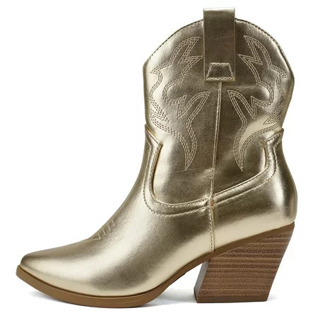 Soda Women Cowgirl Cowboy Western Stitched Ankle Boots Pointed Toe Short Booties High Top Blazing gold 8.5 | Walmart (US)