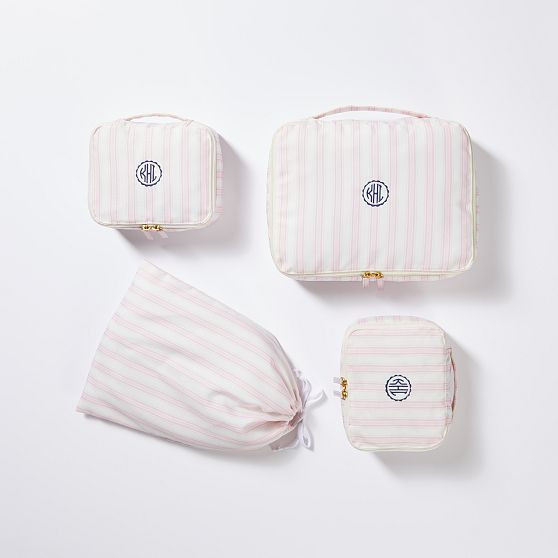 4 Piece Packing Cube Set, Pink Ticking Stripe | Mark and Graham