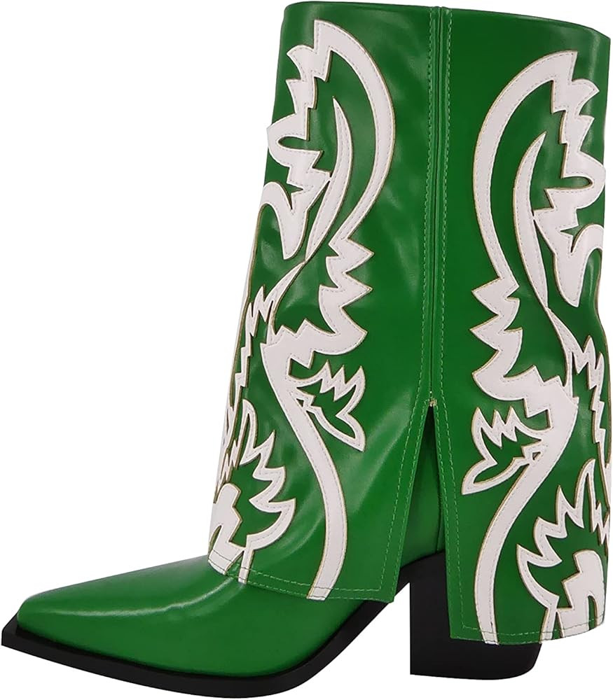 Women's Western Cowboy Boots Mid-calf Pointed Toe Chunky Block Heel Embroidered Boots Pull On Cow... | Amazon (US)