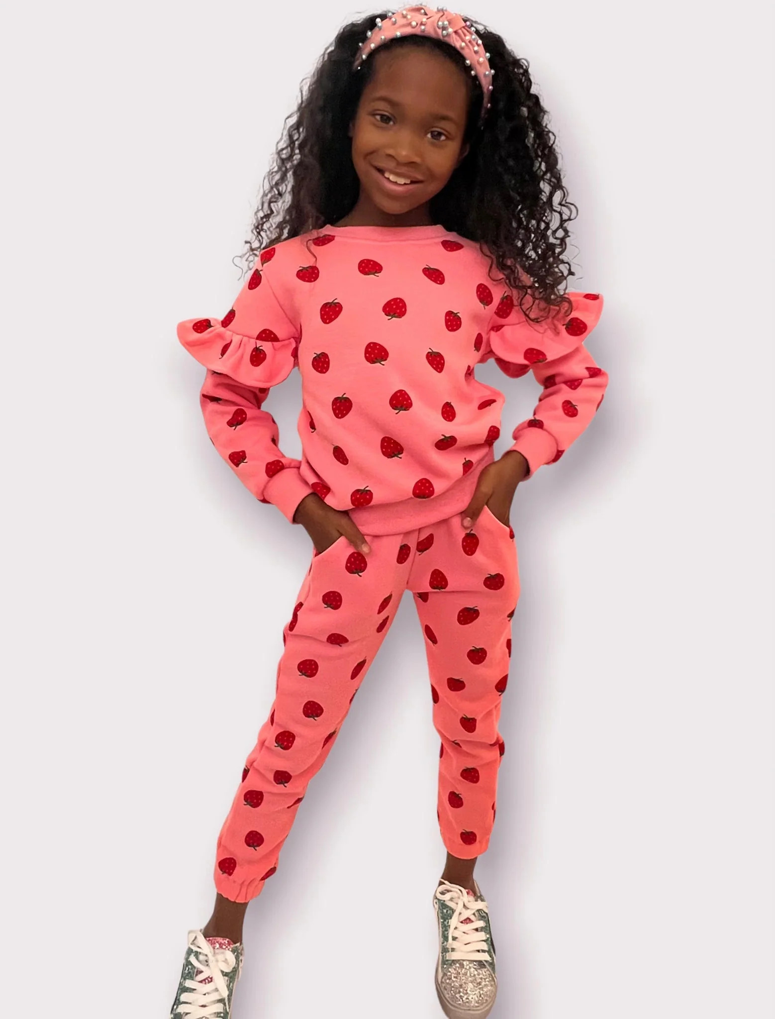 Strawberry Ruffle Joggers Set | Lola + The Boys