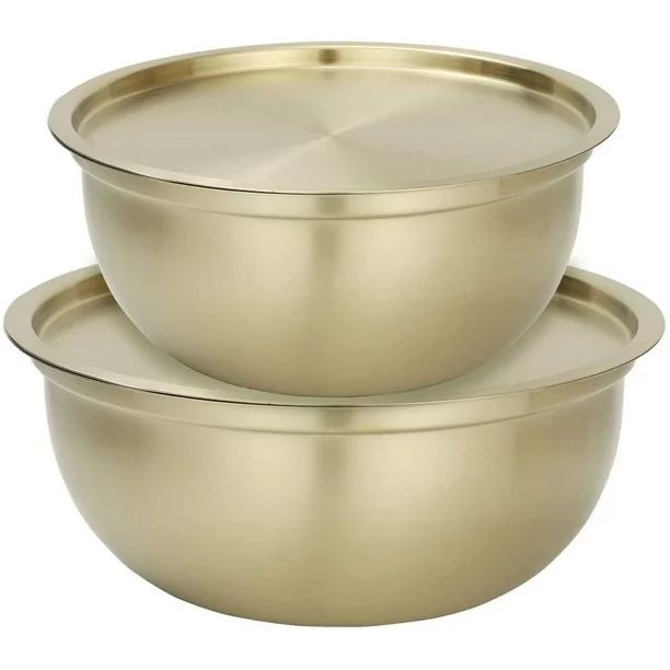OMGard Mixing Bowl Set of 2 with Lid Gold 18/10 Stainless Steel Salad Bowl for Kitchen Cooking, B... | Walmart (US)