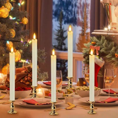 6 Pcs 9.6 Inch Ivory Flameless Taper Candles - Real Wax LED with 3D Wick Flicker, Remote & Timer, Battery Operated for Halloween/Christmas/Wedding Win | Wayfair North America