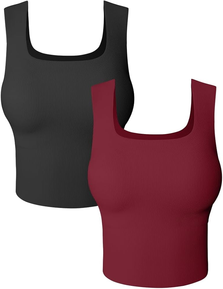 HYZ Women's 2 Piece Tanks Camis Ribbed Sleeveless Workout Going Out Basic Crop Tops | Amazon (US)