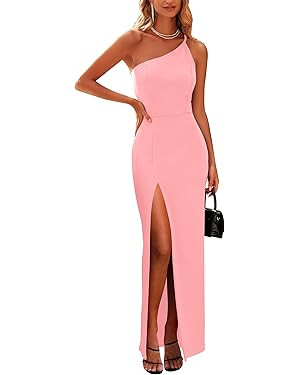 PRETTYGARDEN Women's Summer Formal Wedding Guest Dresses One Shoulder Spaghetti Strap High Slit M... | Amazon (US)