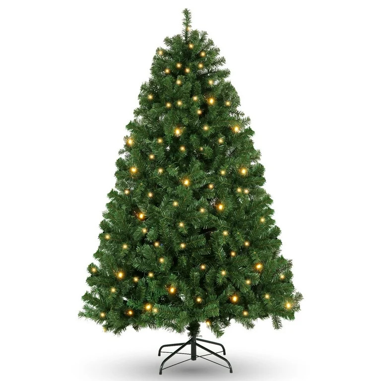 Funcid 6ft Premium Pre-Lit Hinged Artificial Christmas Tree Full Tree with 1477 PVC Branch Tips, ... | Walmart (US)