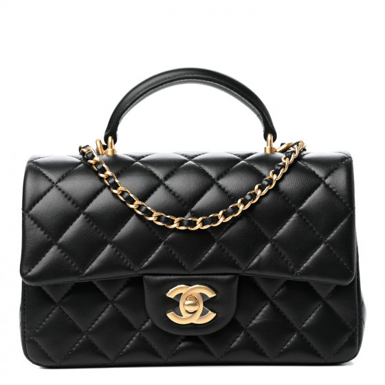 CHANEL Lambskin Quilted Mini Top Handle Rectangular Flap Black | FASHIONPHILE | Fashionphile