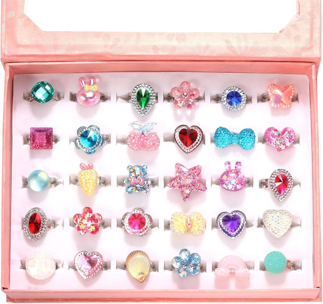 PinkSheep Little Girl Jewel Rings in Box, Adjustable, No duplication, Girl Pretend Play and Dress... | Amazon (US)
