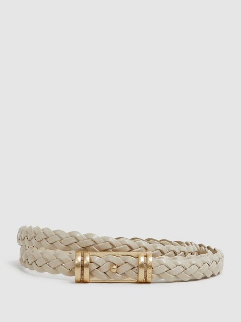 Thin Leather Belt in Cream | Reiss US