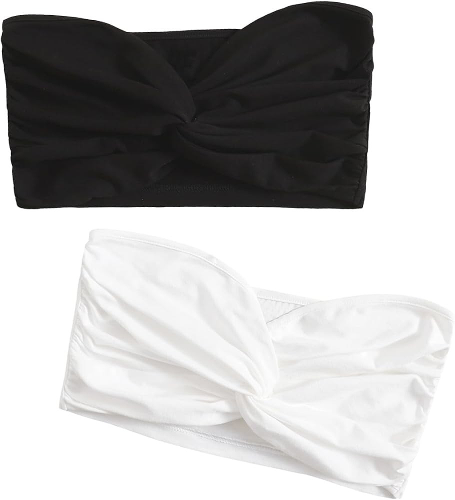 SOLY HUX Women's Twist Front Crop Tube Top 2 Piece Strapless Sleeveless Camisole Sexy Crop Tops | Amazon (US)