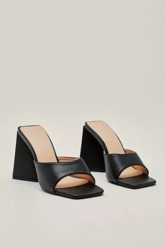 Faux Leather Flared Heel Mules | Nasty Gal (US)