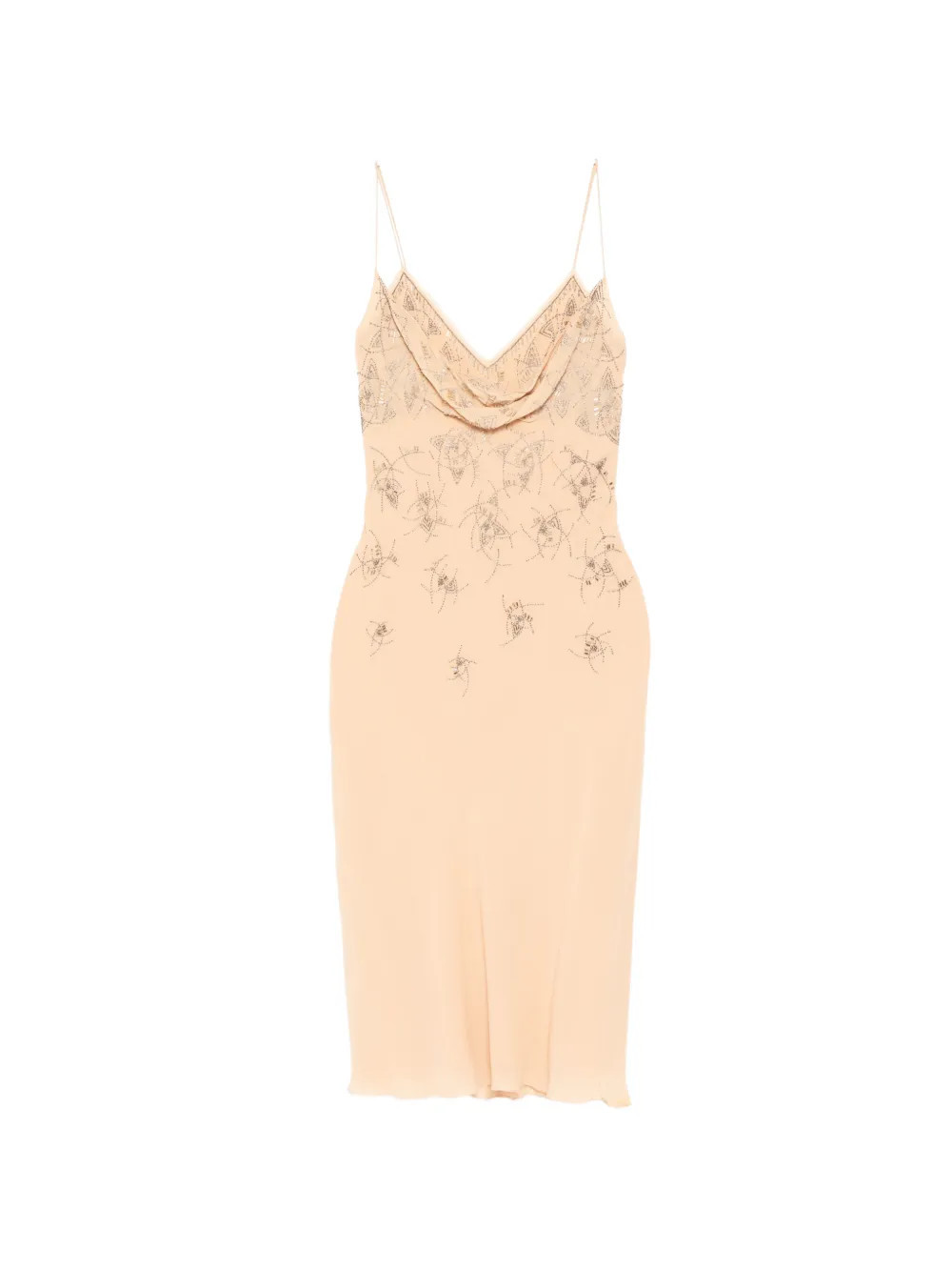 Christian Dior Pre-Owned Silk Nude Embellished Slip Midi Dress - Neutrals | Farfetch Global