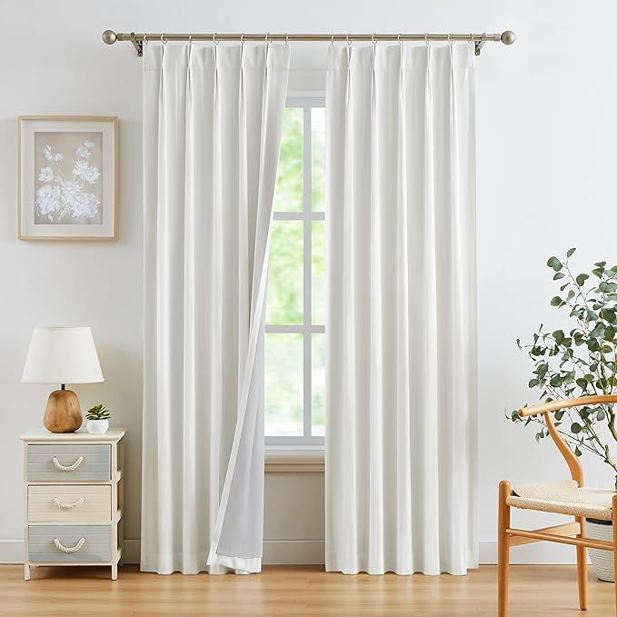 WEST LAKE Cream Pinch Pleat Full Blackout Curtain Panels 95 Inches Back Tab Acetate Faux Silk Ene... | Amazon (US)