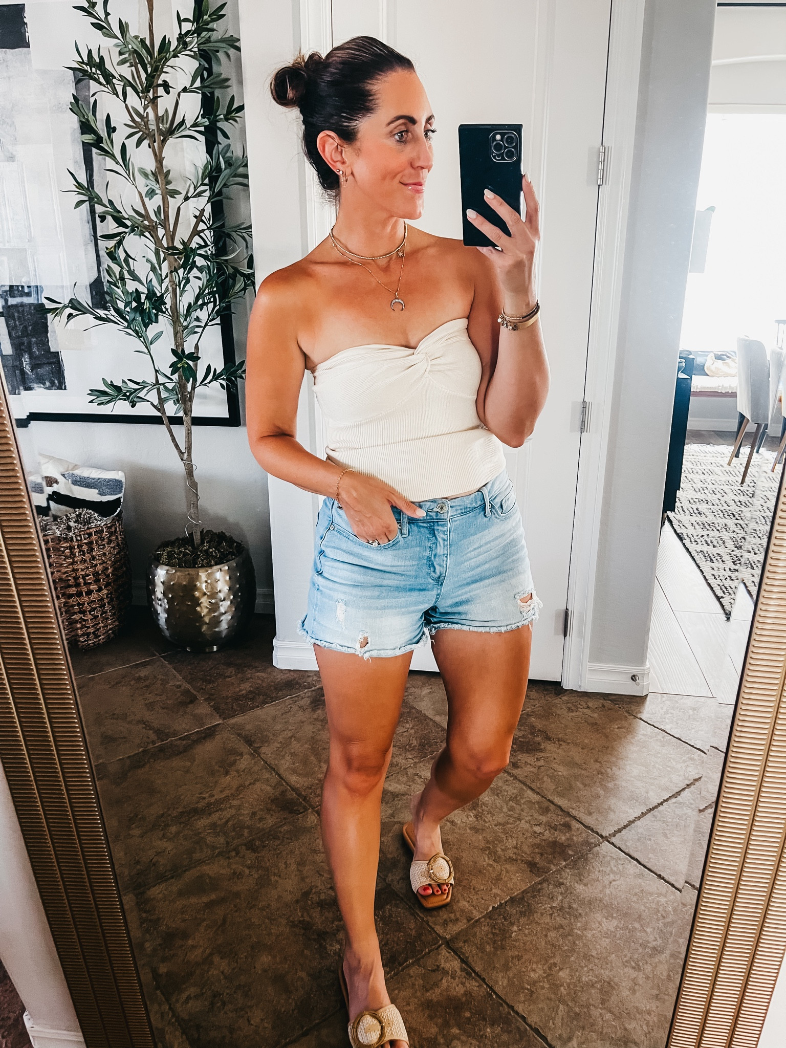 knit tube top - size small 
Light wash denim shorts - size 6
Woven sandal with bamboo buckle -  size 8

Summer outfit, Amazon fashion, summer style

#LTKStyleTip #LTKFindsUnder50 #LTKSaleAlert