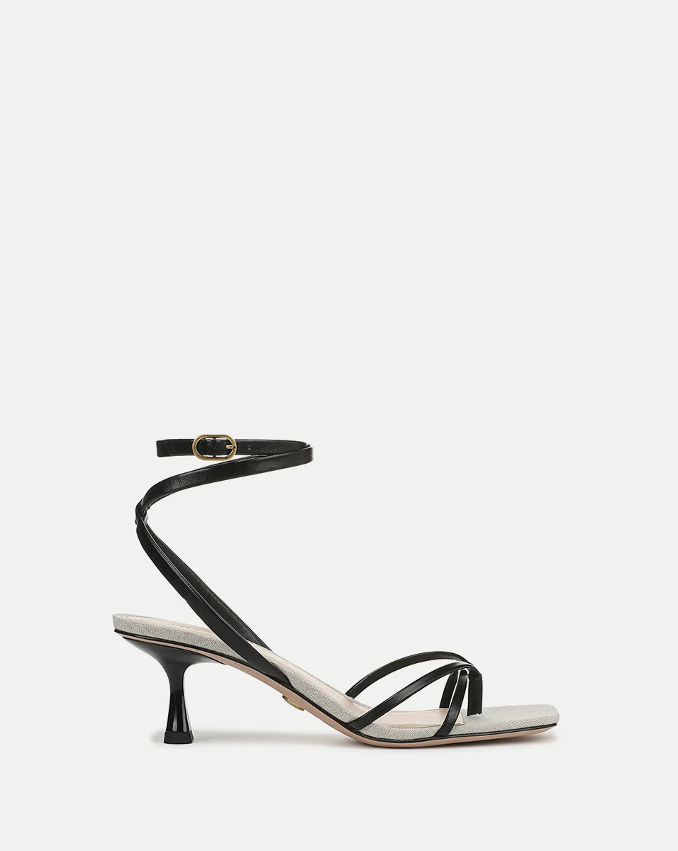 Veronica Beard Caterina Leather Ankle-Wrap Sandal Black | Veronica Beard