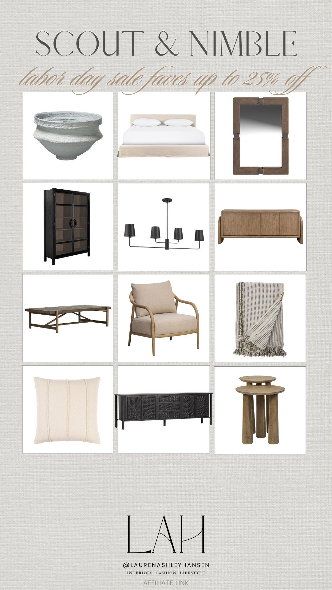 Save up to 25% off at Scout & Nimble right now for their Labor Day sale event! Gorgeous high quality furniture paired with soft textiles, accent decor with organic textures, and more! 

#LTKHome #LTKSaleAlert #LTKStyleTip