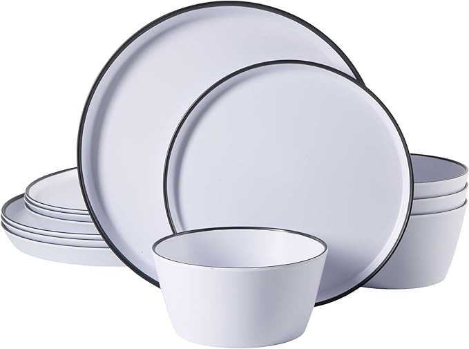 Gibson Home Folsom Shores 12 Piece Unbreakable Modern Melamine Plates and Bowls Dinnerware Set - ... | Amazon (US)