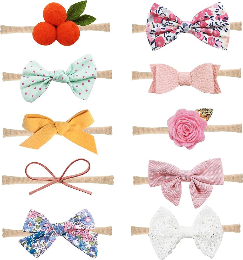Baby Girl Headbands and Bows Nylon Hairbands Hair Bow Accessories for Newborn Infant Toddler Girl... | Amazon (US)