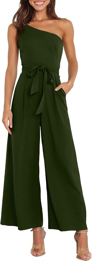 ANRABESS Women Summer Dressy Jumpsuits One Shoulder Sleeveless Casual Wide Leg Pants Romper Jumpe... | Amazon (US)