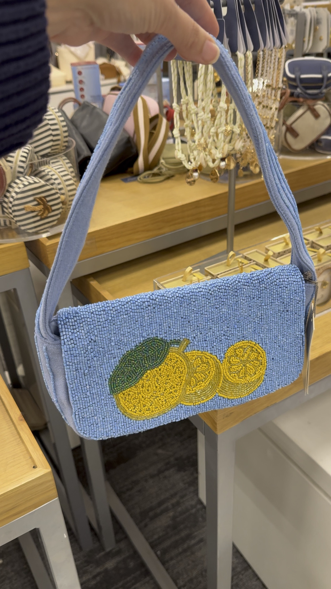 How cute is this blue with lemons purse?! Love the beading detail and it’s a magnetic snap closure. 

Summer outfits, spring outfits, vacation outfits, spring purses, cute purses for vacation, summer purses, beaded purses, over 40, date night outfits, travel outfits, vacation outfits beach, spring dresses, plus size fashion, spring outfits 2026

#LTKOver40 #LTKTravel #LTKootd